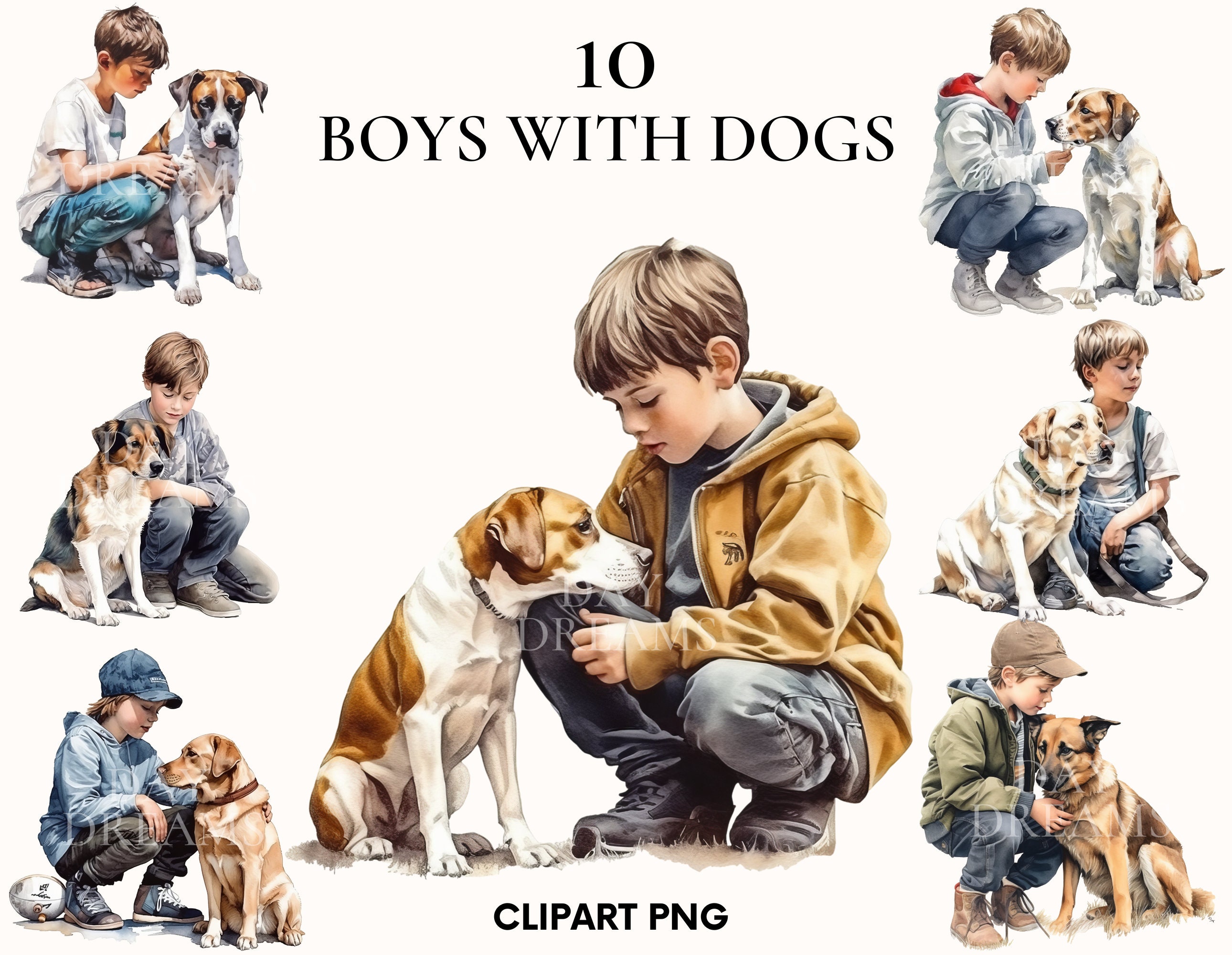 Watercolor boy with dog clipart, Boys clipart bundle, Beautiful boy model, Dog clipart, Doglover clipart, Scrapbook, Paper craft