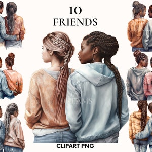 Watercolor best friend clipart, Friends clipart bundle, Soul sisters clipart, Sisters clipart, Boho girl, Fashion clipart, Besties clipart