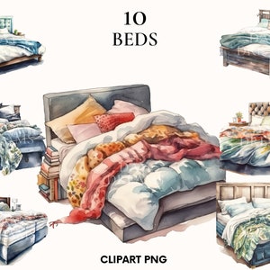 Watercolor bed clipart, Cozy place for sleeping clipart, Pillows clipart bundle, Relax clipart, Scrapbook, Junk journal, Card making
