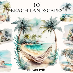 Imágenes prediseñadas de paisaje de playa acogedor, Hamaca hermosa en el paquete de imágenes prediseñadas de playa, Escena mágica, Imágenes prediseñadas de vacaciones, Relajación, Verano, Creación de tarjetas