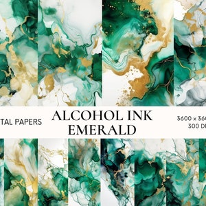 Papier numérique en marbre vert et or, Texture marbre, Marbre doré, Utilisation commerciale, Fond d'encre d'alcool, Texture numérique, Papier Scrapbook