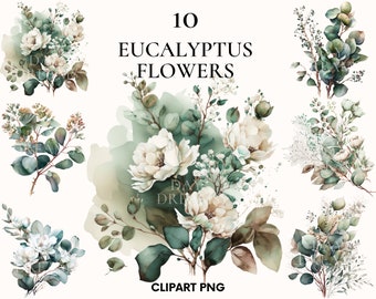 Watercolor eucalyptus clipart, Greenery bouquet clipart bundle, Wedding clipart, Greenery png, Flower and plant, Card making, Scrapbooking