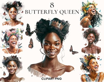 Watercolor butterfly gueen clipart, Faces with butterfly clipart bundle, Beautiful girl model, Queen clipart, Fairy tale clipart, Scrapbook