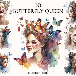 Aquarell Schmetterling gueen Clipart, Gesichter mit Schmetterling Clipart Bundle, Schönes Mädchen Modell, Königin Clipart, Märchen Clipart, Scrapbook