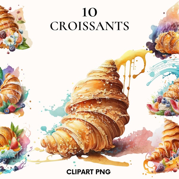 Croissant clipart, bundle clipart petit déjeuner sucré, délicieux clipart, fruits png, clipart boulangerie, papier craft, Scrapbooking, Junk journal