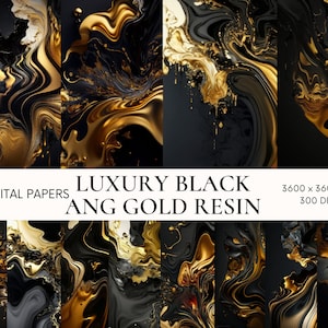 Gold and black marble digital paper, Resin texture instant download for commercial use, Alcohol ink digital background, Scrapbook paper