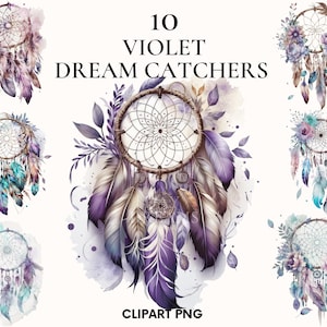 Clipart acchiappasogni viola dell'acquerello, clipart Boho, pacchetto di clipart acchiappasogni di fiori, clipart vivaio, Scrapbook, rosa, peonia