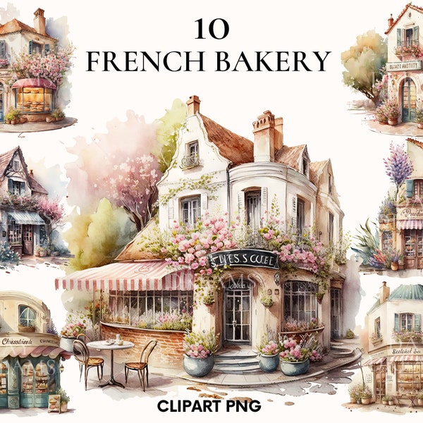 Watercolor french bakery clipart, Cute  bakery shop clipart bundle, Cozy cafe clipart, Flower shop, Card making, Scrapbooking