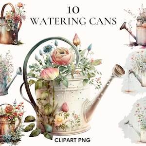 Arrosoir clipart, arrosoir aquarelle avec fleurs clipart, bundle clipart conte de fées, décoration de la maison, Scrapbooking, Rose, pivoine