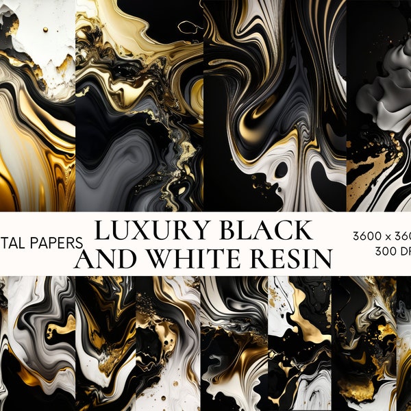 Gold black and white marble digital paper, Resin texture instant download, Commercial use, Alcohol ink digital background, Scrapbook paper