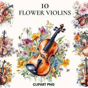 Clipart violon, jardin magique, ensemble de cliparts violon avec fleurs, clipart rétro, clipart verdure, album, clipart musique, instrument png