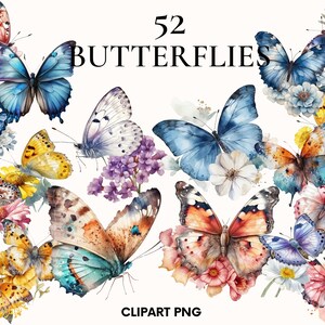 Schmetterling Clipart, Aquarell Schmetterling png, bunte Motte Clipart, Blumen Clipart, Blumen png, Kartenherstellung, Scrapbooking, Junk journal