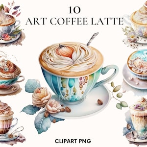 Watercolor coffee clipart, Food illustration clipart bundle, Coffee late clipart, Coffee cup clipart, Coffee png, Scrapbooking, Card making