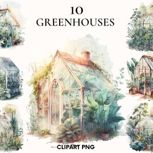 Clipart de estufa, pacote de clipart de estufa em aquarela, clipart de planta, lugar aconchegante, clipart de primavera, PNG para impressão, criação de cartão