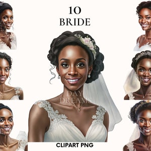 Aquarell Braut Clipart, Hochzeit Clipart Bündel, Braut png, Hochzeit Clipart, Mode-Illustration, afroamerikanisches Mädchen, Papier Handwerk