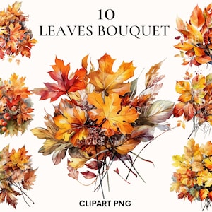 Watercolor leaves clipart, Autumn leaves bouquet clipart, Autumn clipart, Fall clipart, Card making, Scrapbooking, Junk Journal