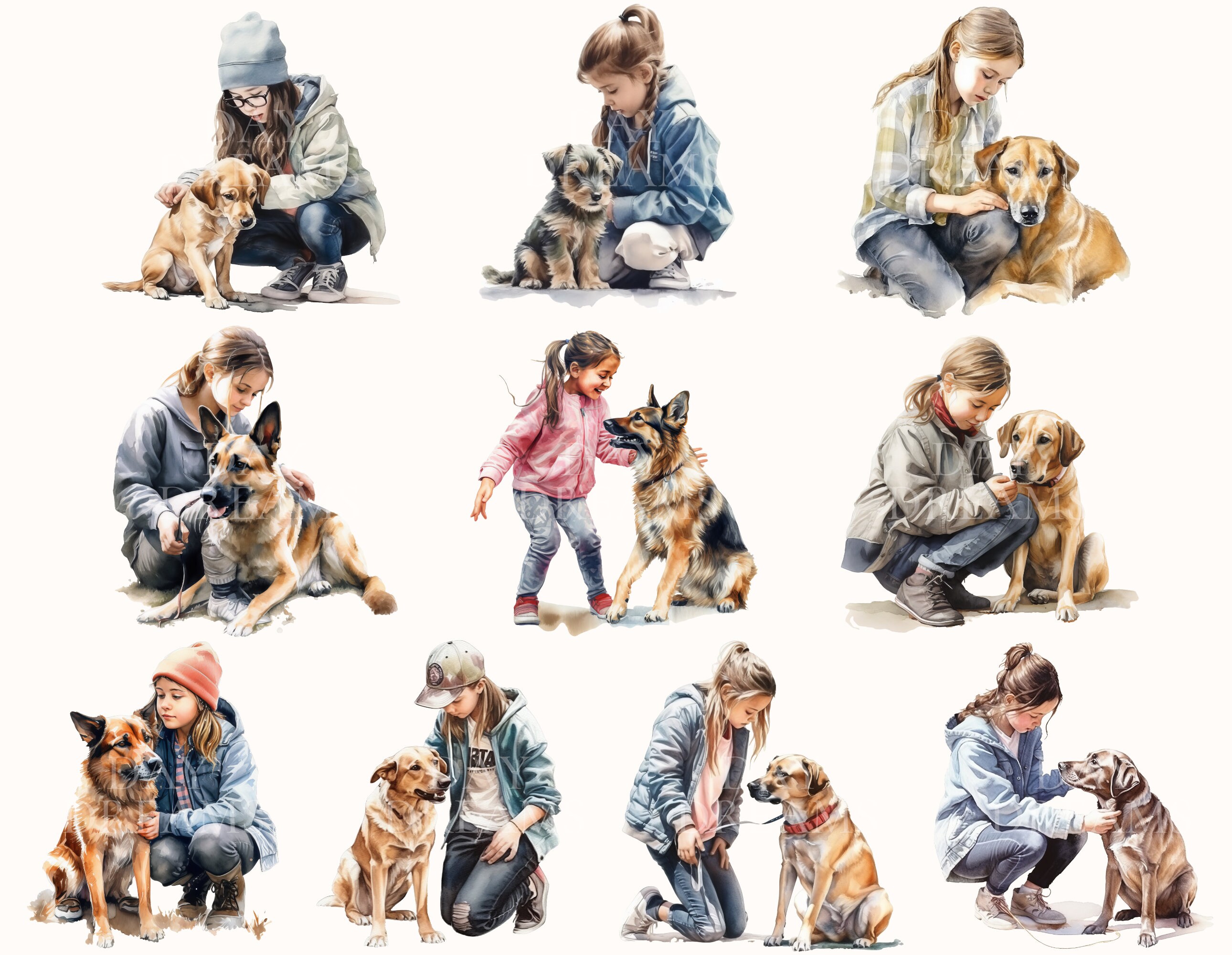 Watercolor Girl With Dog Clipart, Girls Clipart Bundle, Beautiful Girl ...