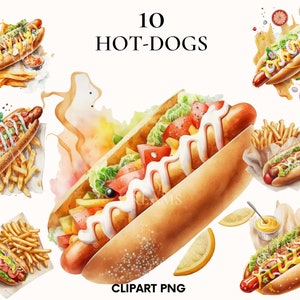 Aquarel hotdog clipart, Fast food clipart bundel, Delicious hotdog clipart, Fast food png, Paper craft, Scrapbooking, Junk journal