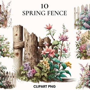 Clôture aquarelle clipart, jardin magique, clôture de conte de fées avec bundle clipart fleurs, clipart verdure, Scrapbook, Rose, pivoine