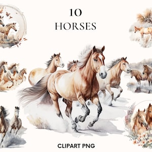 Aquarell Pferd Clipart, Wilde Pferde am Strand Clipart Bündel, galoppierende wilde Pferde, wilde Tiere Kartenherstellung, Papierhandwerk, Scrapbook