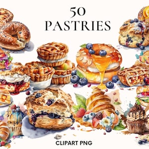 Słodki pakiet śniadaniowy, clipart Scone, clipart Croissant, Muffin png, clipart piekarni, clipart Apple pie, Scrapbooking, Junk journal