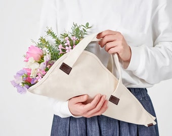 Cotton Flower Bag, Small Floral Bouquet Tote, Floral Tote, Linen Bouquet Holder, Floral Wrap, Flower Holder