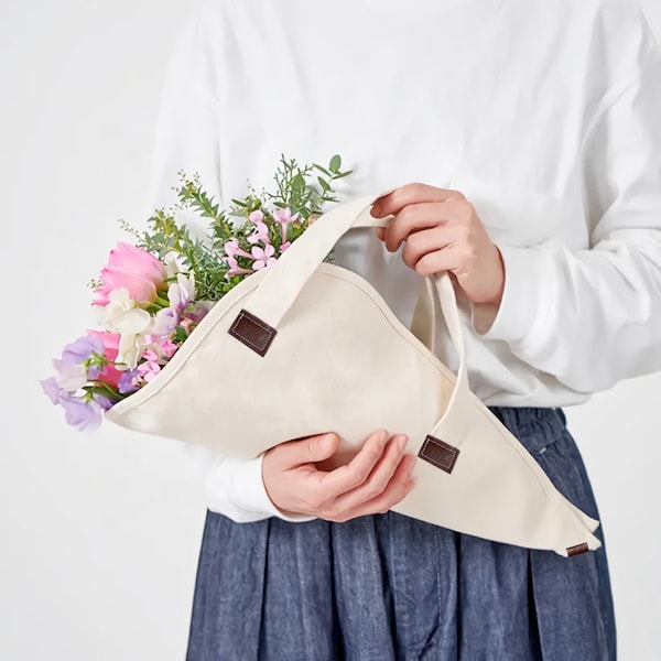 Cotton Flower Bag, Small Floral Bouquet Tote, Floral Tote, Linen Bouquet Holder, Floral Wrap, Flower Holder