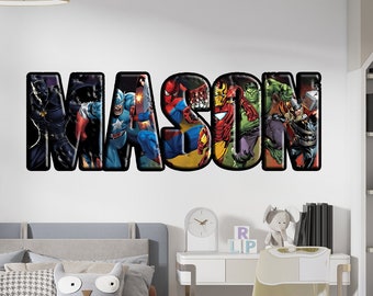 Gepersonaliseerde superheld muurstickers aangepaste naam kinderen populaire karakters kamer decoraties verwijderbare sticker home decor kunst muurschildering
