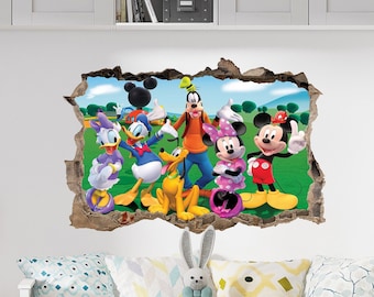 Mickey And Friends 3D Smashed Wall Stickers Bedroom Decor Removable Vinyl Decal Home Wall Art Mural