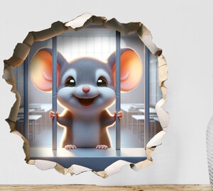 Lot De 3 Stickers Muraux Mignons Cuisine - Souris Pain, Pizza, Croissant - Déco Cartoon, Adhésif Réutilisable Sans Trace