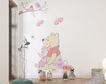 Pegatinas de pared removibles y reposicionables para decoración de habitaciones de niños con personajes populares de Pooh y Piglet, arte mural para decoración del hogar