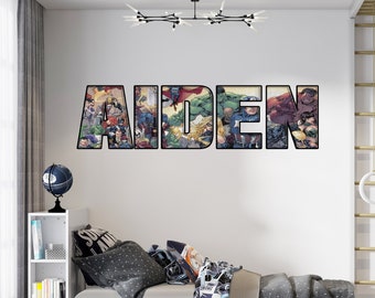 Personalized Superhero Wall Stickers Custom Name Children's Popular Characters Room Decorations Removable Decal Home Decor Art Mural