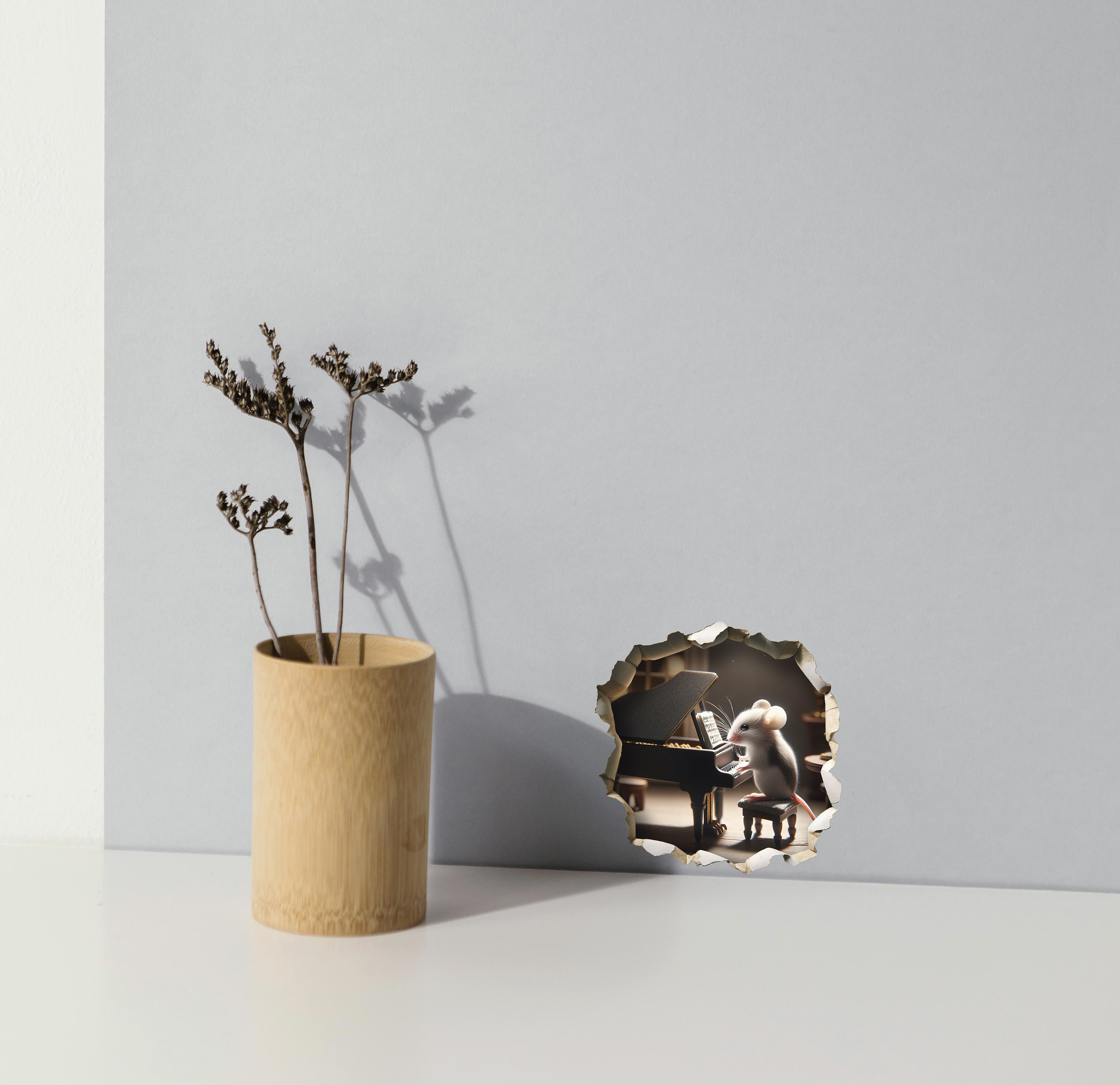 Extravagant Piano Mouse 3D Wall Sticker – Whimsical Mouse Hole Decal For Room Decor