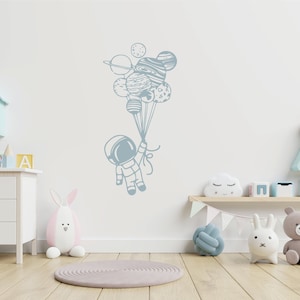 Astronaut Holding Planet Balloons Children's  Room Decorations Removable Repositionable Wall Stickers Decal Home Decor Art