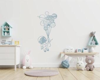 Astronaut Holding Planet Balloons Children's  Room Decorations Removable Repositionable Wall Stickers Decal Home Decor Art