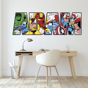 Personalized Superhero Wall Stickers Custom Name Children's Popular Characters Room Decorations Removable Decal Home Decor Art Kids Mural image 2