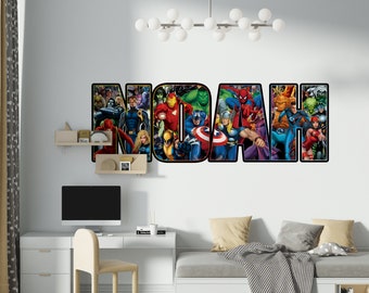 Adesivi murali personalizzati supereroi Marvel Nome personalizzato Decorazioni per la camera dei bambini Decalcomania rimovibile Decorazioni per la casa Art Murale in vinile