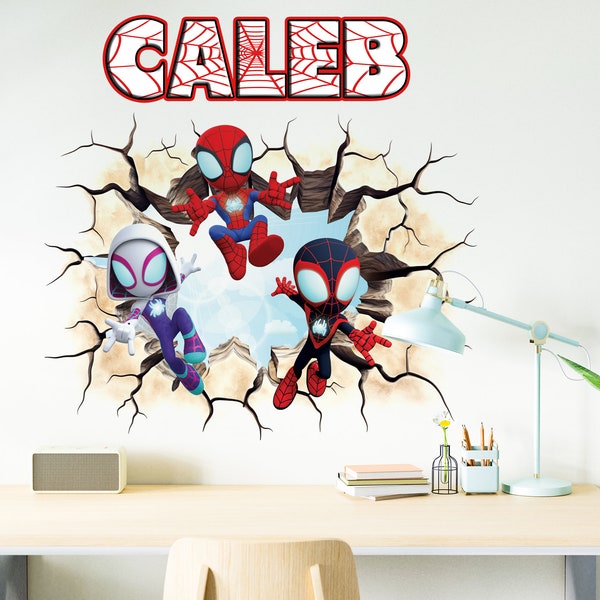 Personalized Spidey Superhero Room Decorations Removable Wall Stickers Decal Home Decor Art Mural Wall Art Custom Name Customized Decal