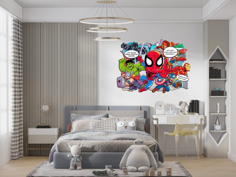 Personalized Superhero Comics Wall Stickers Custom Name Children's Popular Characters Room Decorations Removable Decal Home Decor Art image 4