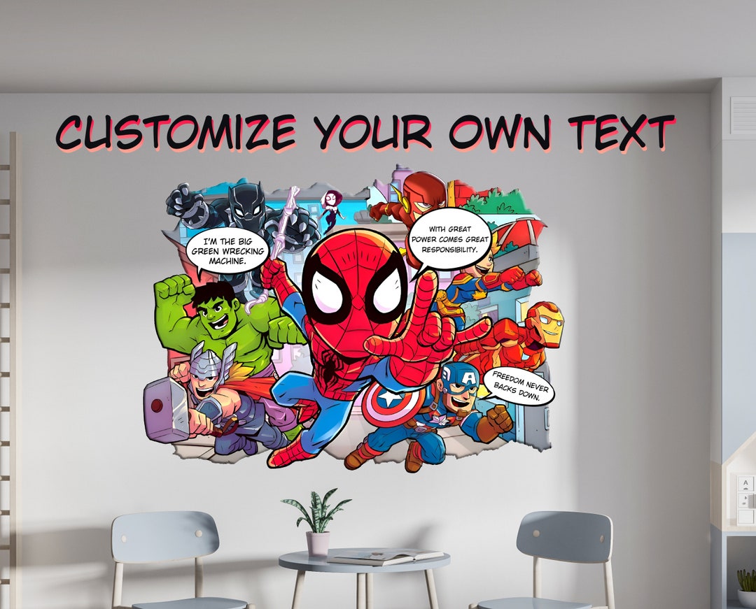 Personalized Superhero Comics Wall Stickers Custom Name Children's ...