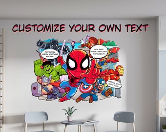 Personalized Superhero Comics Wall Stickers Custom Name Children's Popular Characters Room Decorations Removable Decal Home Decor Art