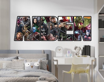 Gepersonaliseerde superheld muurstickers aangepaste naam kinderen populaire karakters kamer decoraties verwijderbare sticker home decor kunst