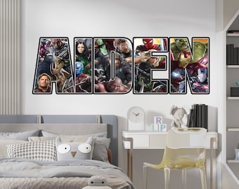 Personalized Superhero Wall Stickers Custom Name Children's Popular Characters Room Decorations Removable Decal Home Decor Art