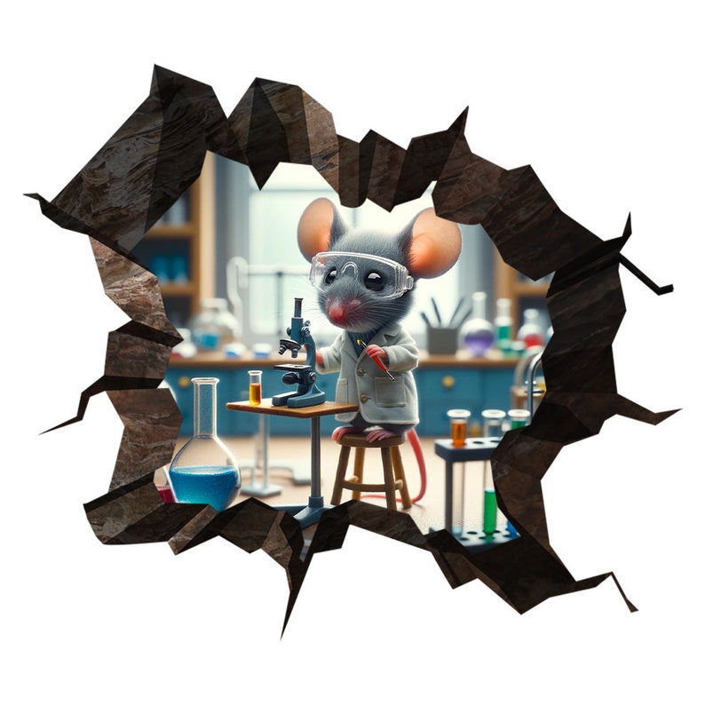 Scientist Mouse - Whimsical Mouse Hole Wall Decal Sticker - 3D Cute ...