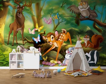 バンビの壁画 | 森の中の暮らしの壁紙 | 保育園の装飾 | 子供用壁紙