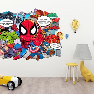 Personalized Superhero Comics Wall Stickers Custom Name Children's Popular Characters Room Decorations Removable Decal Home Decor Art image 3