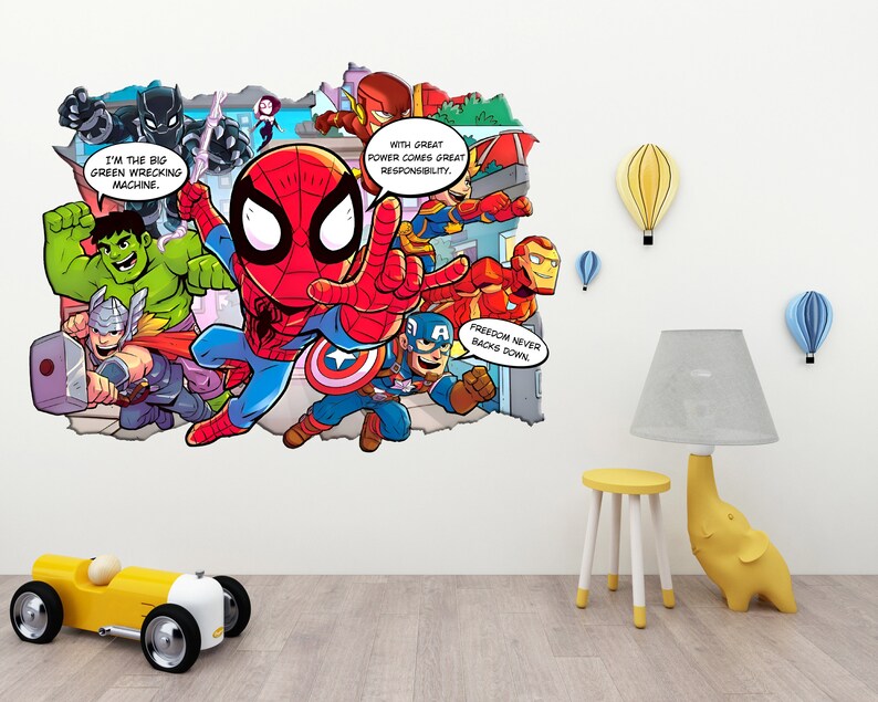 Personalized Superhero Comics Wall Stickers Custom Name Children's Popular Characters Room Decorations Removable Decal Home Decor Art image 3