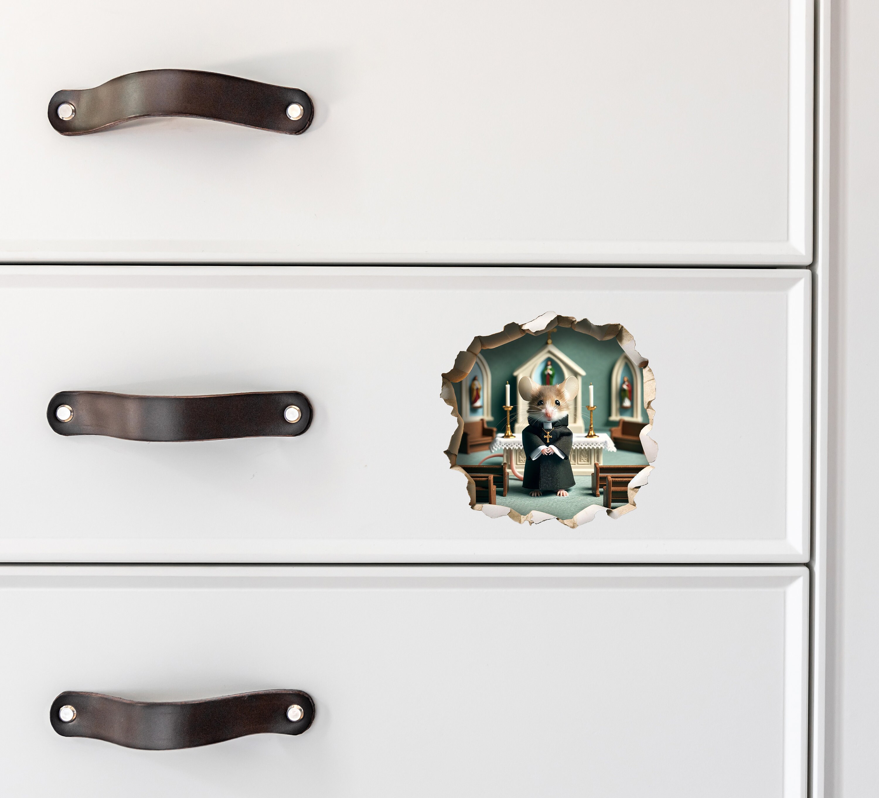Church Priest Mouse In Mouse Hole Wall Decal - 3D Peel & Stick Sticker For Indoor Walls, 5x5 Inches - View #8