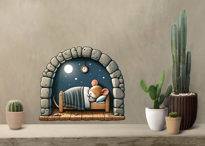 Mouse Napping Mouse Sleeping in His Bed, Inside His Mouse Tunnel - Wall Decal Sticker ...