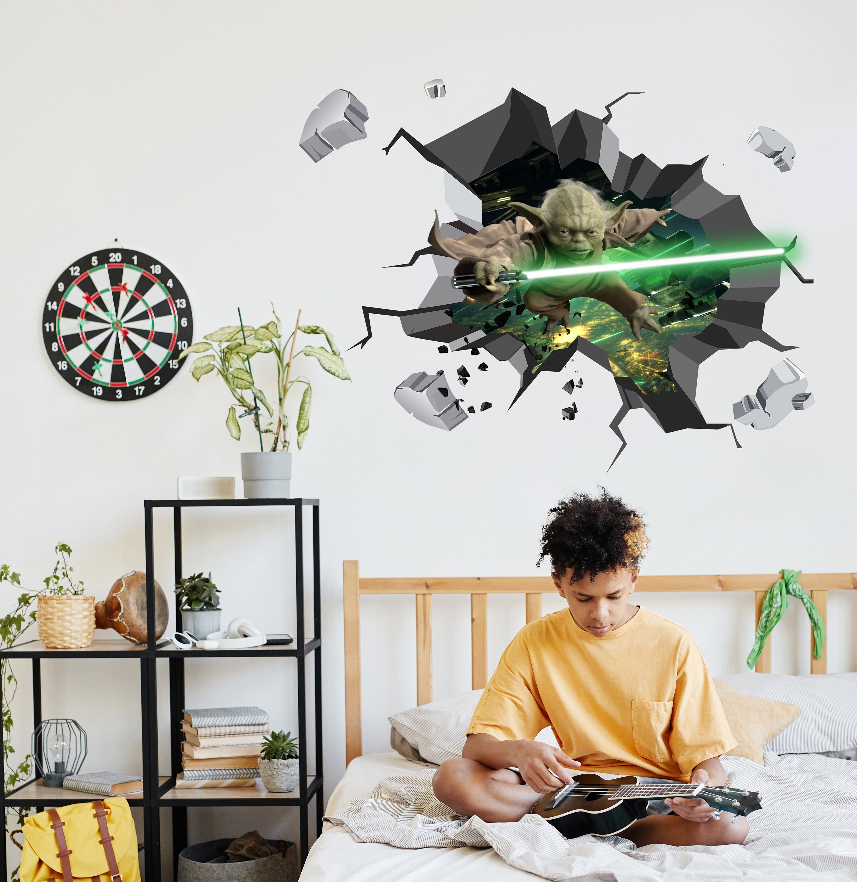 Explosion Decor Yoda Star Wars Wall Explosion 3D Effect - Removable Vinyl Wall Stickers ...